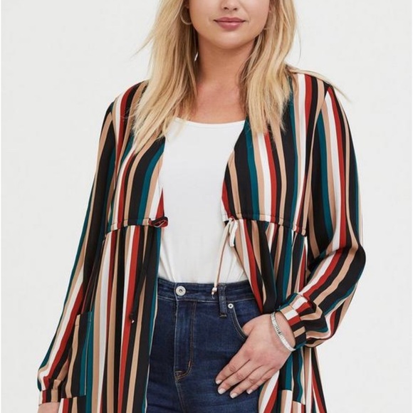 Torrid Georgette Striped Long Sleeve Kimono Duster - Picture 2 of 7